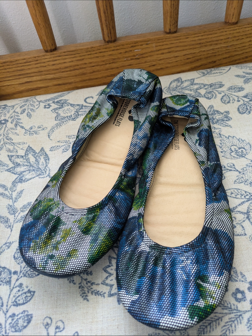 Leather Storehouse Floral Blue & Green Ballet Flats